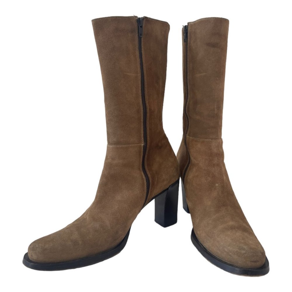 Banana Republic Women's Tan Suede Mid Calif inside Zipper Boots Size 8 - Picture 15 of 15